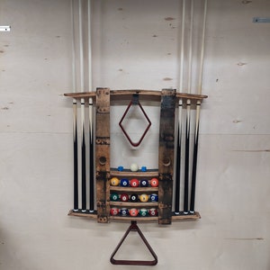 Bourbon Barrel Stave Pool Cue Rack / Billiard Shelf