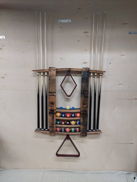 Bourbon Barrel Stave Pool Cue Rack / Billiard Shelf