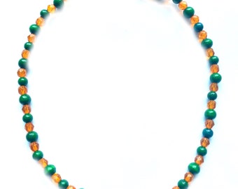 Halskette aus Glasschliff- und Holzperlen -MSK1040