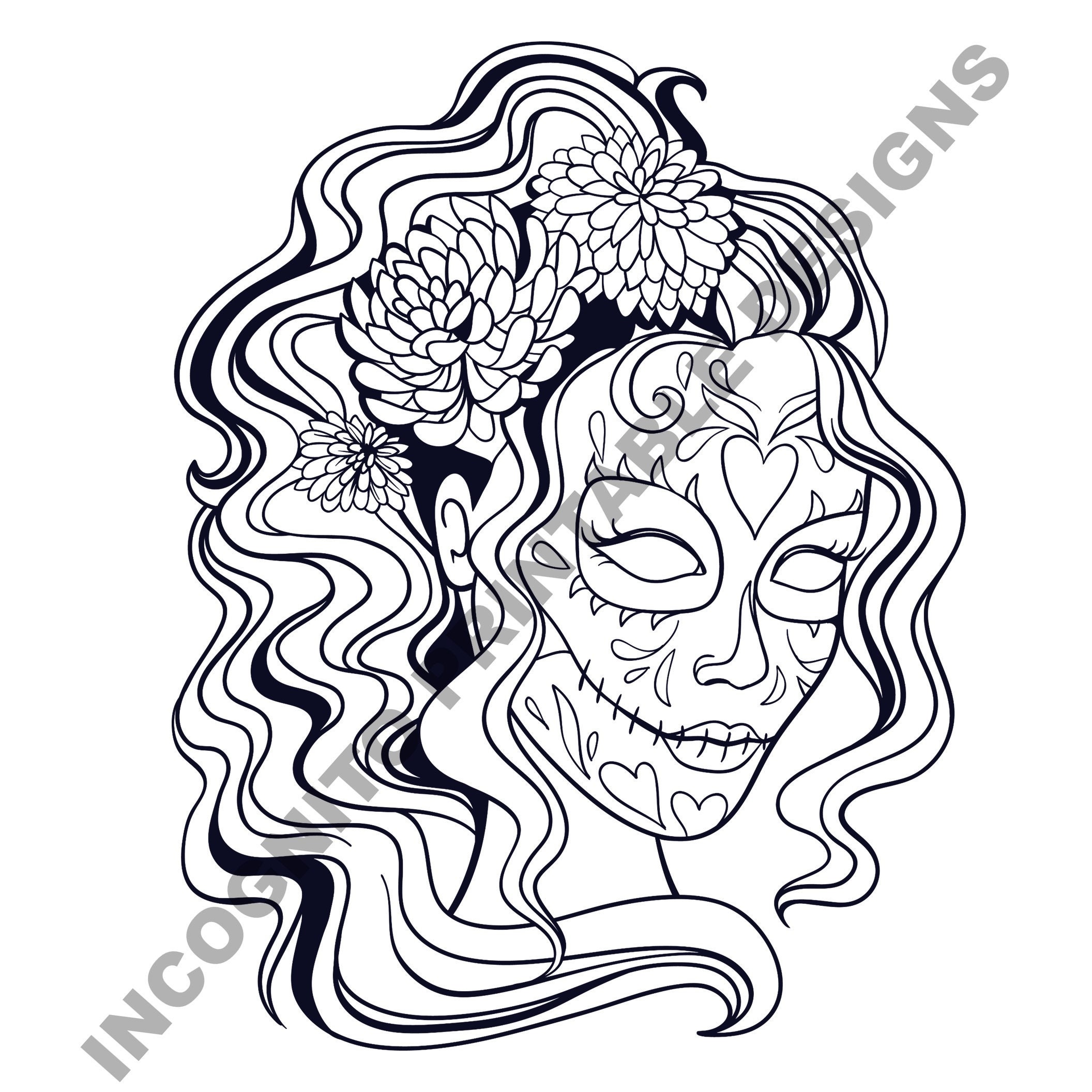 Sugar Skull Women Coloring Pages-relaxation-mindfulness-adult Coloring ...