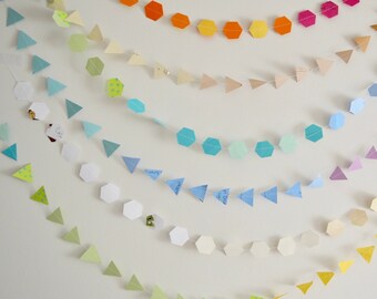 paper memory garland | geometric | shower | nursery | wedding | souvenir | travel | maps | repurposed | upcycled