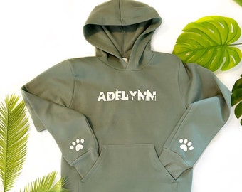 Personalized Cat/kitten / hooded sweatshirt for Kids  with silhouette Kitten font   Personalized Name