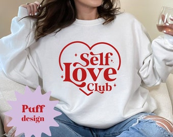 Self love club Red puff design ladies crewneck sweater