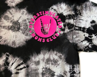 Overstimulated Moms Club Black White Tie Dye Shirt/ADHD Funny Mom Graphic Ladies Tee Shirt