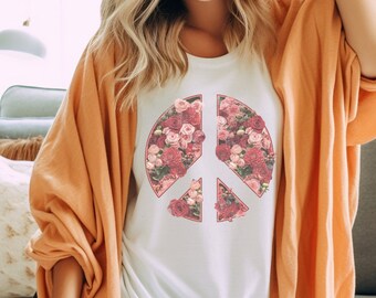 Floral Peace sign Ladies Tee shirt