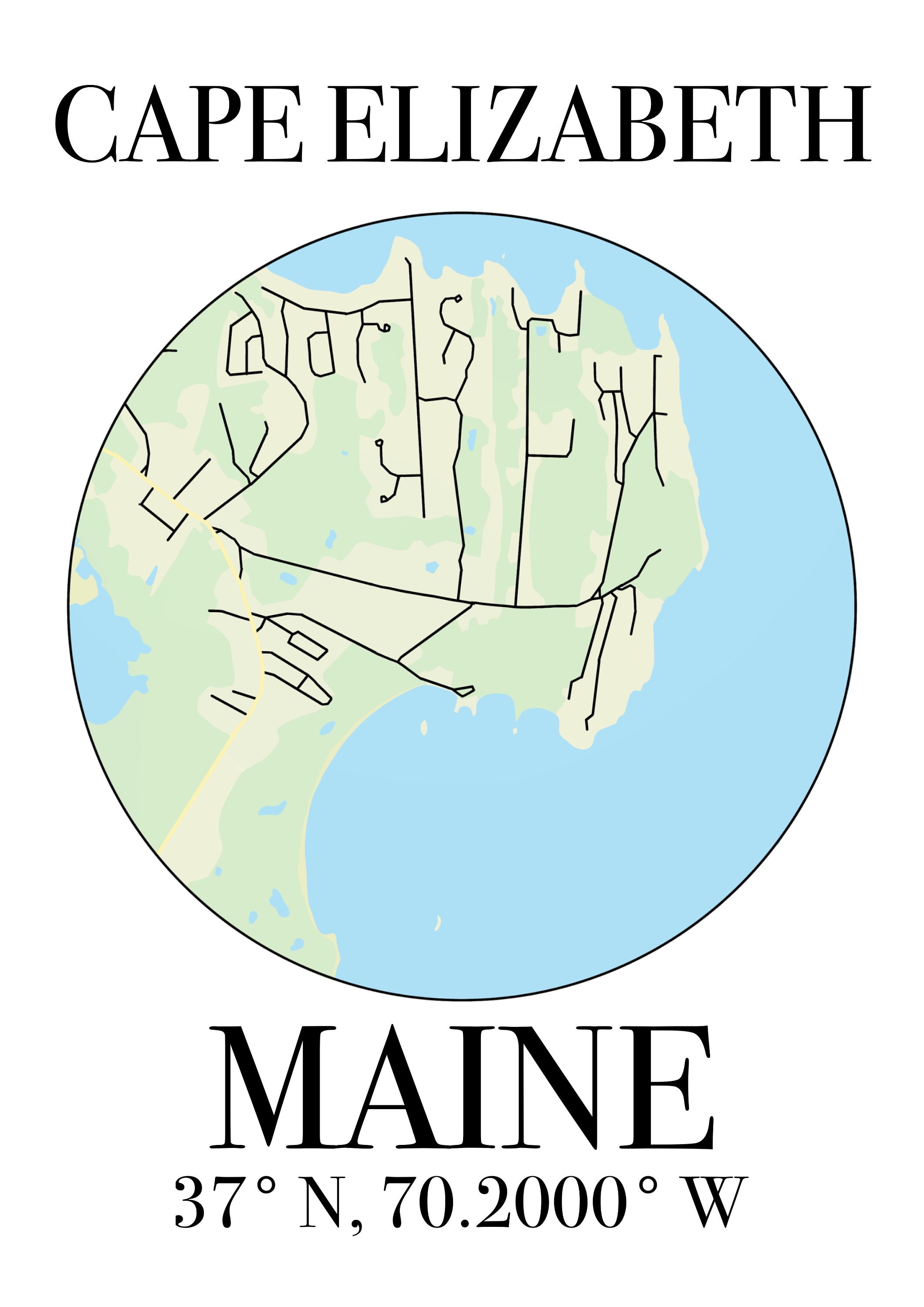 Cape Elizabeth Maine Map Etsy