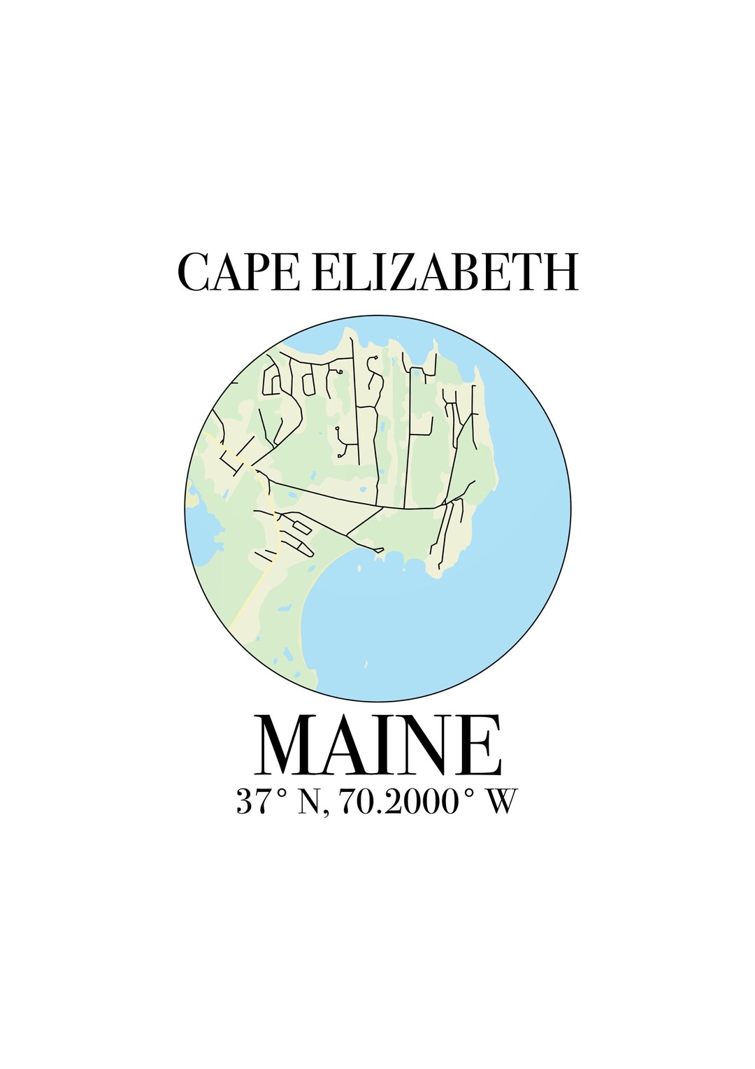 Cape Elizabeth Maine Map Etsy