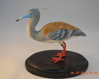 Livanbirds, TRI Colored Heron, ptak bagienny, ptak, ręcznie rzeźbiony, drewniany ptak, wystrój domu, ozdoba biurka, malowane ptaki, rzeźbione ptaki