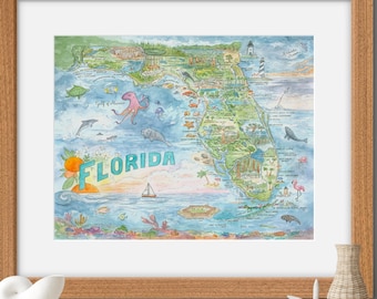 Florida State Map Print | Watercolor Art