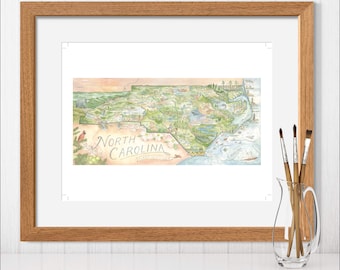 North Carolina State Map Print | Watercolor Art