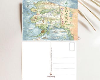 Alaska State Map Postcards | Watercolor Art