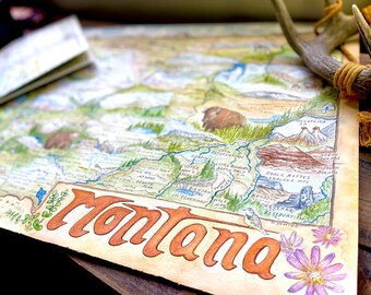 Montana State Map Print | Watercolor Art