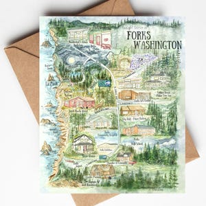 Forks Washington Twilight Location Map: Greeting Cards