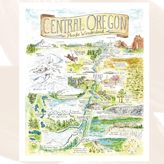 Central Oregon Map Print | Watercolor Art