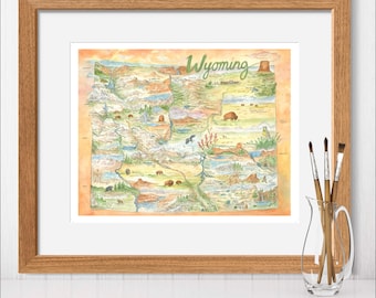 Wyoming State Map | Watercolor Art Print