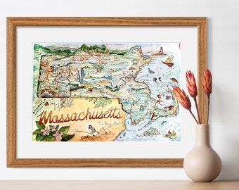 Massachusetts State Map Print | Watercolor Art