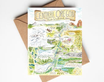 Central Oregon Map Greeting Cards (5PK)