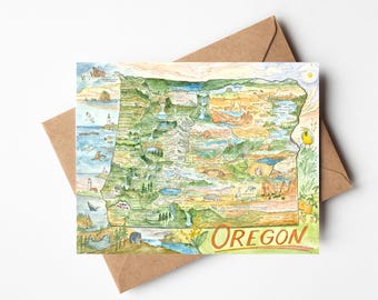 Oregon State Map Greeting Cards (5PK)