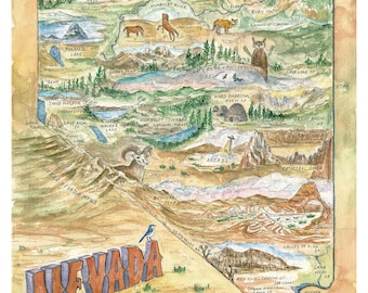 Nevada State Map Print | Watercolor Hiking Art