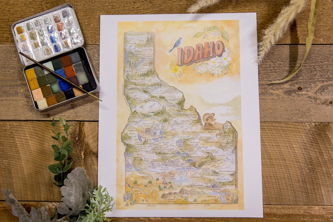 Idaho State Map Print | Watercolor Art - Etsy