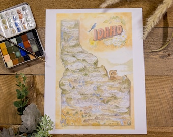 Idaho State Map Print | Watercolor Art