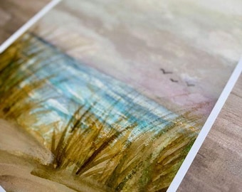 Coastal Pathway Beach Scene Watercolor Art Print