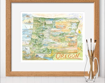 Oregon State Map Print | Watercolor Art