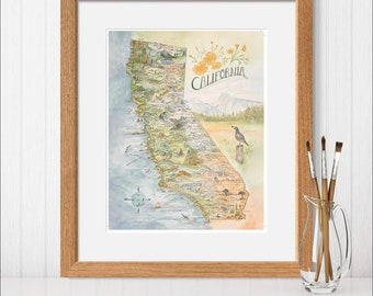California State Map Print | Watercolor Art