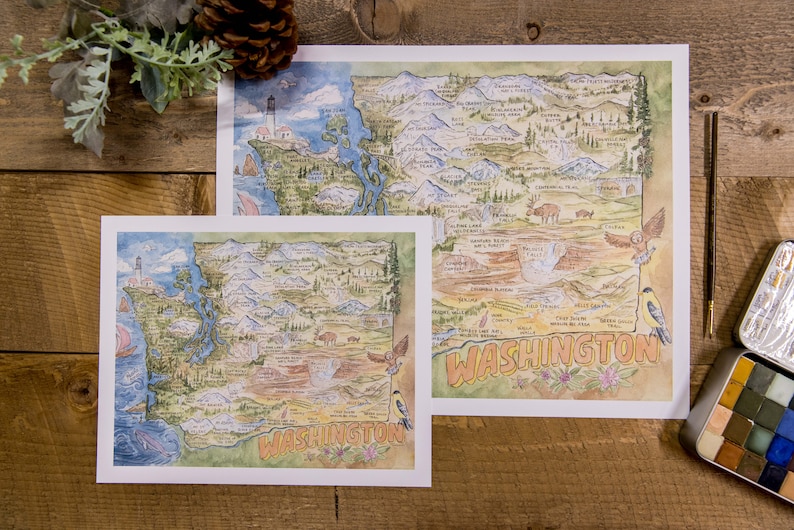 Washington State Map | Watercolor Art Print - Etsy