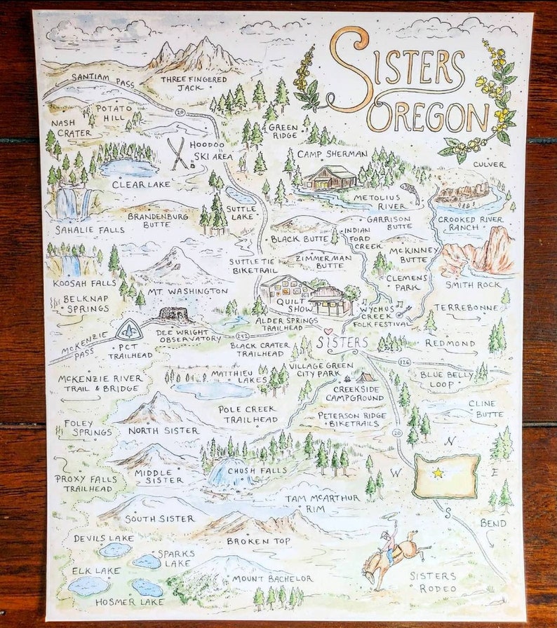 Sisters Oregon Map Etsy
