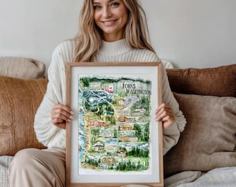 Twilight Forks Washington Map Print | Watercolor Art