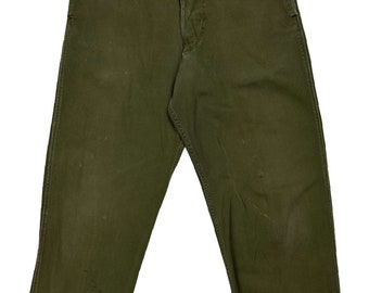 Original 1960s British Overall Green Trousers - Size 30x29