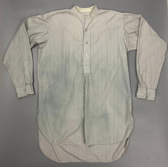 Original 1950s Men's Collarless Pinstripe Shirt