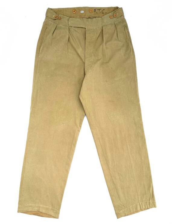 Original 1940s Theatre Made Khaki Drill Trousers