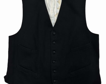 Original Victorian Edwardian Men's Black Wool Waistcoat - Size 40