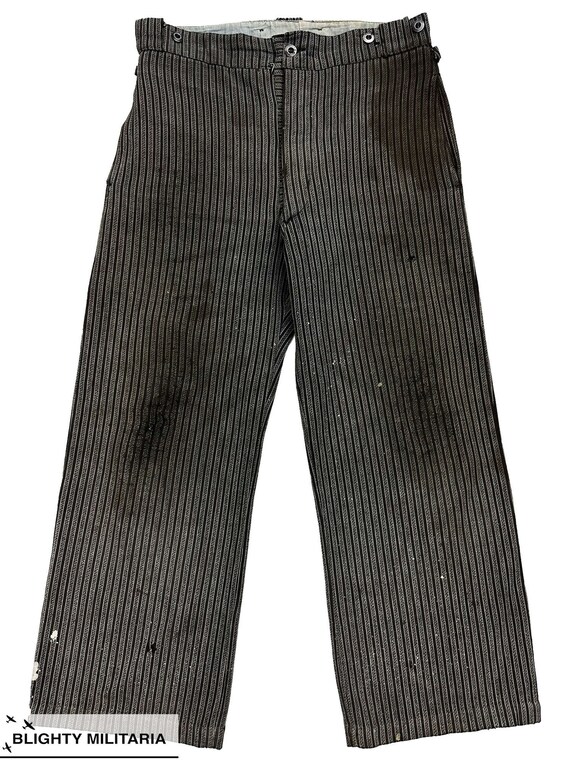 Original 1940s French Striped Work Trousers - Siz… - image 1