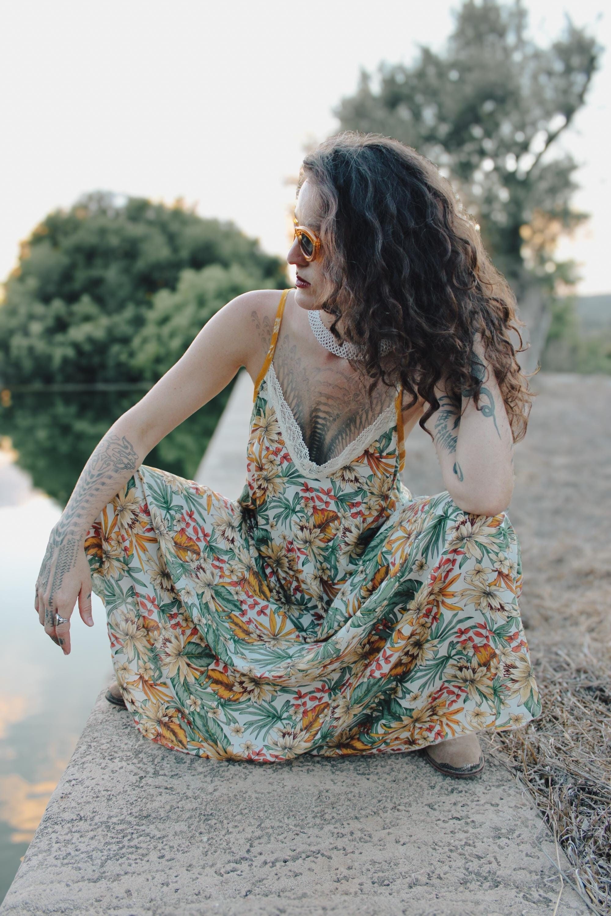 Boho Tropical Dress Floral Maxi Dress Lace Dress Bohemian Clothing Bohemian Chic Summer Dress sleeveless Sundress Unique Design Etsy