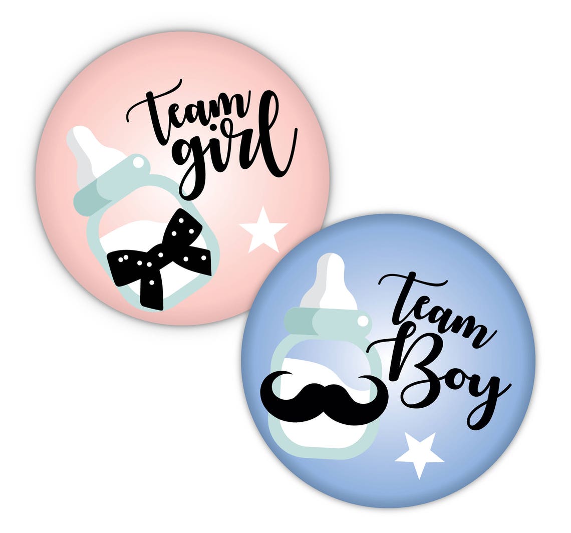 Badges Baby Shower Gender Reveal Badges 32mm 10/20/30 Team Etsy