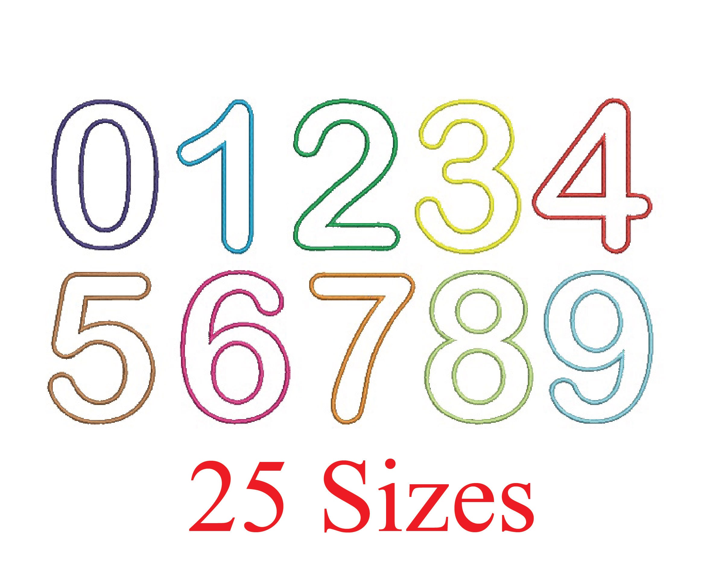 25 Sizes Number Applique Embroidery Design Numbers Set Etsy