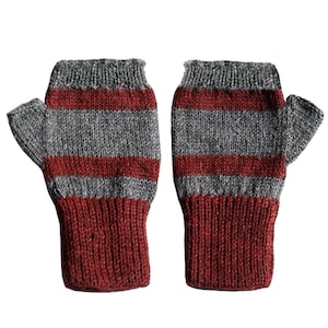 Elegant 100% Alpaca Fingerless Mittens - Flecked Burgundy / Gray (M)