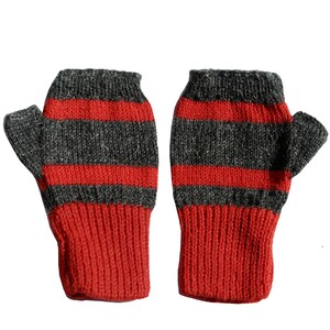 Fashion-Forward 100% Alpaka Fingerlose Fäustlinge - Rot / Anthrazit (M)