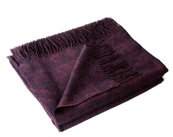 100% Baby Alpaca Woven Throw Blanket ~ Burgundy/Blue