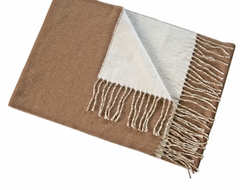 100% Baby Alpaca Scarf - Camel/Off-White