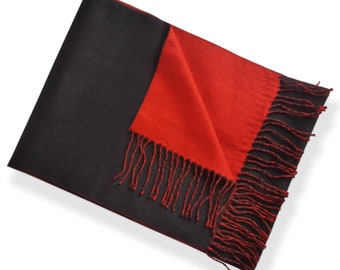 Reversible 100% Baby Alpaca Woven Scarf - Wrap for Women and Men - Black/Red