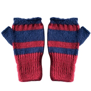 Gemütliche 100% Alpaka Fingerlose Fäustlinge - Rosa / Saphirblau (XS)