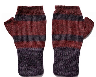 Sophisticated 100% Alpaca Fingerless Mittens - Mulberry / Flecked Burgundy (M)