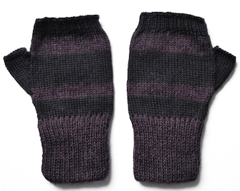 Unieke 100% Alpaca Vingerloze Wanten - Mulberry / Zwart (XS)