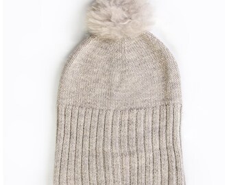 100% Baby Alpaca Beanie Hat in Silver Gray - One Size