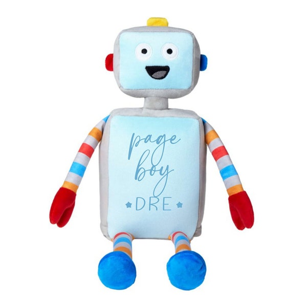 Personalised  page boy pageboy  thank you gift - robot plush soft toy teddy bear - star print