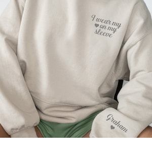 Personalised I wear my heart on my sleeve husband's name print ladies hoody hoodie wedding married Bride bridal honeymoon hen party